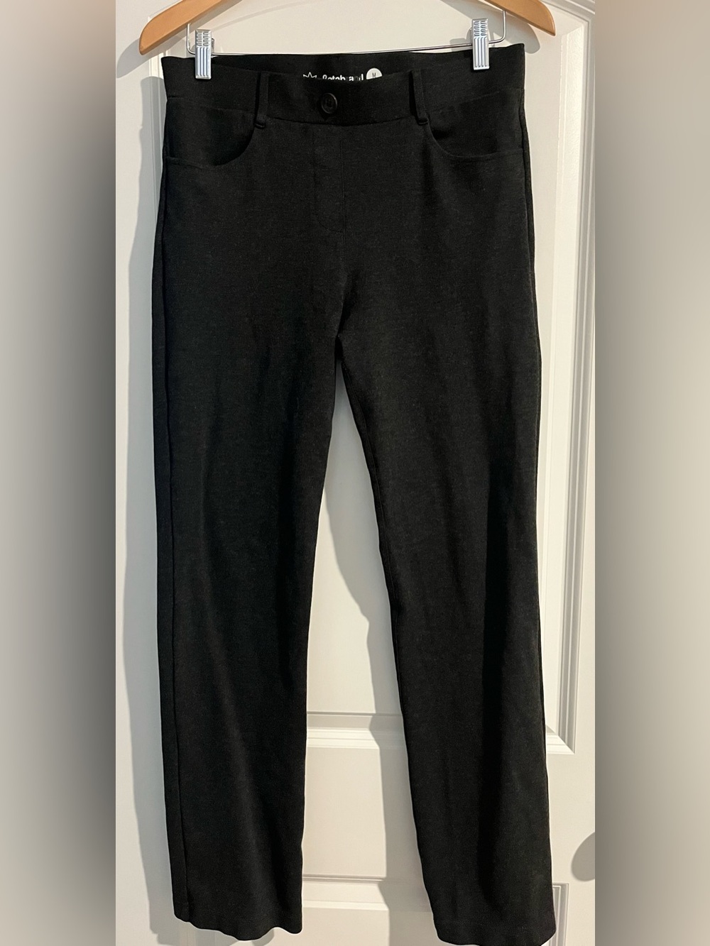 Betabrand Petite Dress Pant Yoga Pants Charcoal Gray Straight Leg Stretch Sz MP